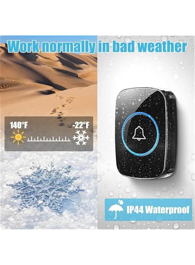 HOOKOR Doorbell kit, Plug-in Receiver, Waterproof Push on with 1000 feet Operating Range With 1 Waterproof Transmitter And 2 Plug-In Receivers For Home/Office/Classroom Use (1X2 Black) - Image 2