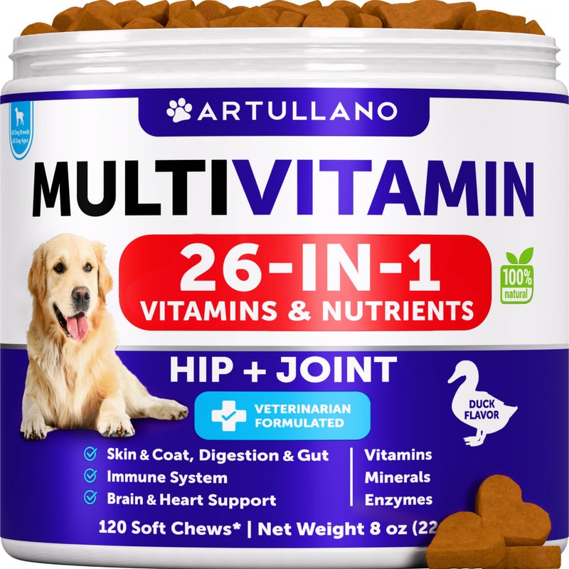 Artullano 20 in 1 Dog Multivitamin with Glucosamine - Chewable Dog Vitamins and Supplements - Senior & Puppy Multivitamin Chews for Pet Hip & Joint Support, Immunity, Mobility, Skin, Digestion - 70 Soft Treats - Image 1