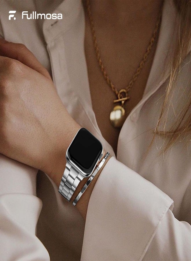 Fullmosa Compatible Metal Apple Watch Band 45mm 44mm 42mm, Upgraded Version Stainless Steel iWatch Strap with Case for iWatch Series 9/8/7/6/5/4/3/2/1/SE/Ultra, Silver - Image 4
