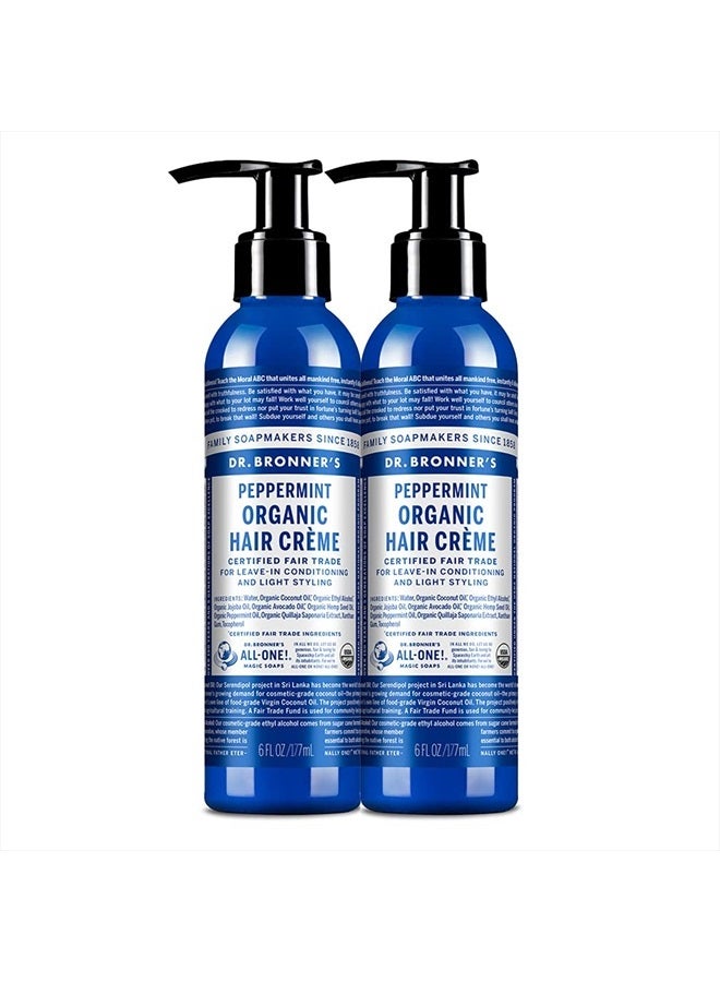 Dr. Bronner's كريم شعر عضوي (نعناع، 6 أونصة، عبوة من 2) - بلسم ومثبت شعر، مصنوع من زيوت عضوية، كريم الشعر يدعم اللمعان والقوة، يغذي فروة الرأس، غير معدّل وراثيًا - Image 1