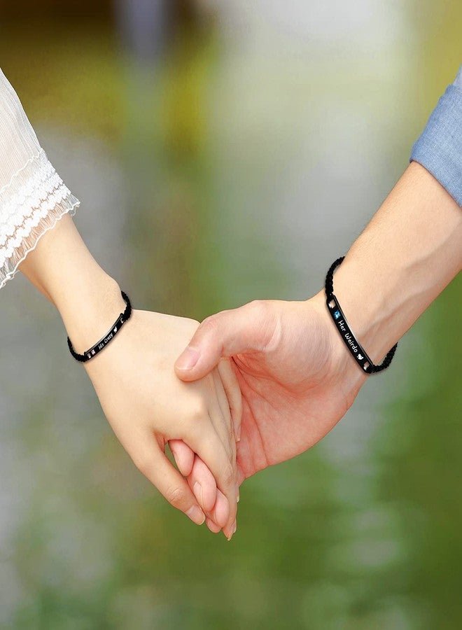 Uloveido 2pcs His Crazy Her Weirdo Bracelets Set for Couples Handmade Braided Black String Couples Bracelets for Men and Women Birthday Valentine's Day Gift Y781 - Image 2