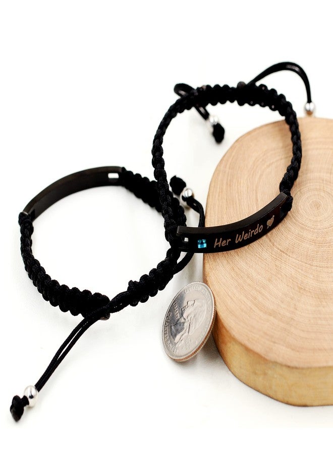 Uloveido 2pcs His Crazy Her Weirdo Bracelets Set for Couples Handmade Braided Black String Couples Bracelets for Men and Women Birthday Valentine's Day Gift Y781 - Image 5
