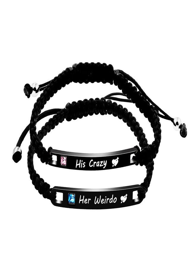 Uloveido 2pcs His Crazy Her Weirdo Bracelets Set for Couples Handmade Braided Black String Couples Bracelets for Men and Women Birthday Valentine's Day Gift Y781 - Image 1