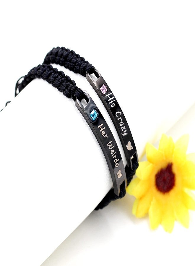 Uloveido 2pcs His Crazy Her Weirdo Bracelets Set for Couples Handmade Braided Black String Couples Bracelets for Men and Women Birthday Valentine's Day Gift Y781 - Image 3