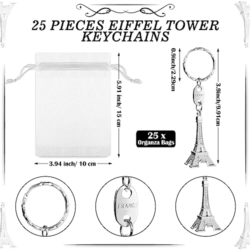 Equsion 25 Sets PParis arty Gift Bulk Eiffel Tower Keychains Bracelets Thank You Cards with Bag Sweet Party Supplies - Image 3