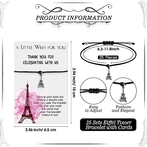 Equsion 25 Sets PParis arty Gift Bulk Eiffel Tower Keychains Bracelets Thank You Cards with Bag Sweet Party Supplies - Image 2