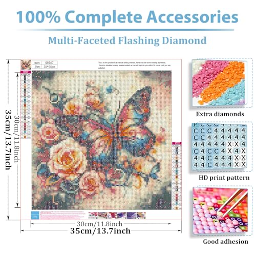 hkejoi Butterfly Diamond Art Kits for Adults, Butterfly Diamond Painting, 5D Round Full Drill Gem Art Kits DIY Crafts for Home Decor Gift 13.7''Wx13.7''L - Image 2