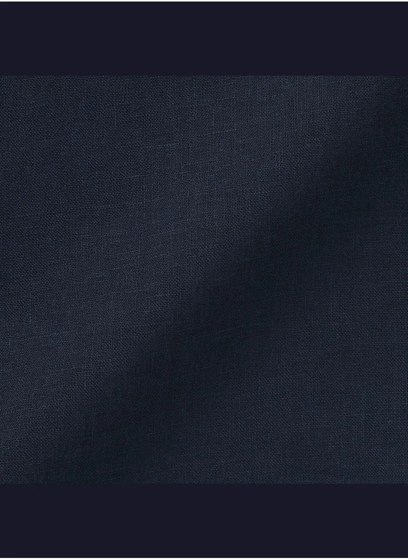 موجي قميص كتان بأكمام طويلة وقبة عالية
