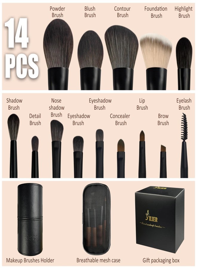 Jilier Travel Makeup Brush Set, 14 pcs Mini Makeup Brushes for Foundation, Powder, Eyeshadow, Highlight, Contour, Blush & Concealer, Small Makeup Brush Set Purse Size with Case - Image 2
