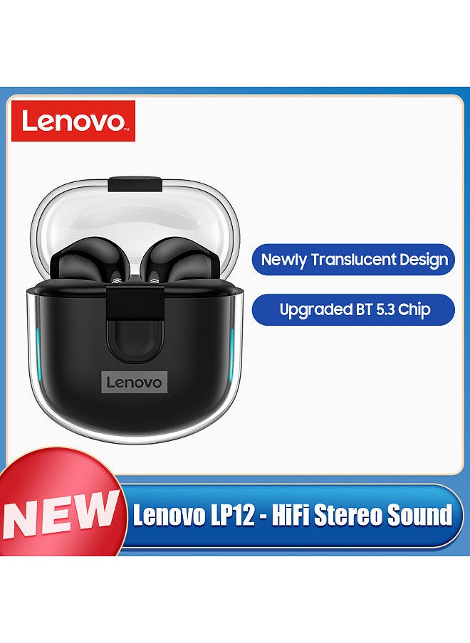Lenovo Group Limited Lenovo LP12 BT5.3 True Wireless Earbuds Semi-in-ear Earphones w/Dual Mic Noise Cancellation /Auto-pairing/HiFi Stereo Sound/Low Latency Sports Headset Black  - Image 1