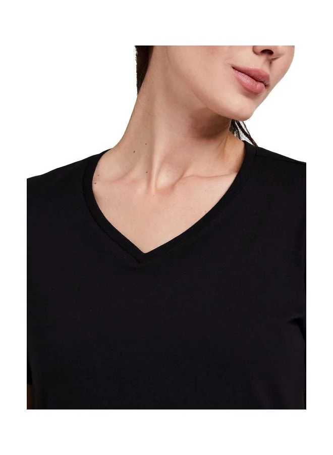 Jockey BLACK 1359 Women Super Combed Cotton Elastane Stretch Regular Fit Solid V Neck Half Sleeve T Shirt for Women | Best Price UAE