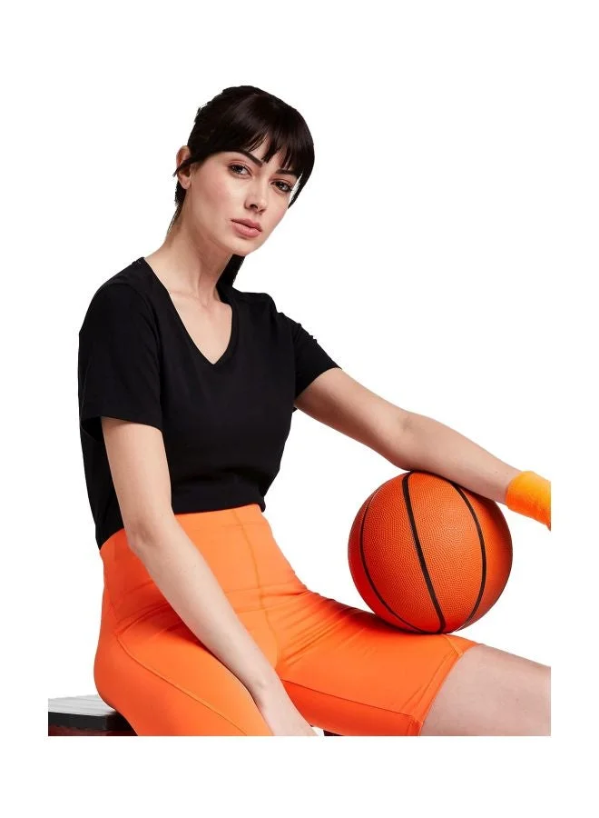 Jockey BLACK 1359 Women Super Combed Cotton Elastane Stretch Regular Fit Solid V Neck Half Sleeve T Shirt for Women | Best Price UAE