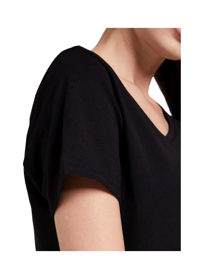 Jockey BLACK 1359 Women Super Combed Cotton Elastane Stretch Regular Fit Solid V Neck Half Sleeve T Shirt for Women | Best Price UAE