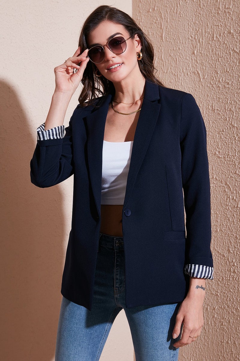 Lela Standard Fit Mono Collar Patterned Lining Detailed Blazer Women's Jacket6524003  - Image 1