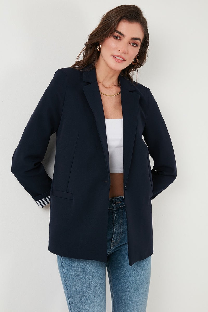 Lela Standard Fit Mono Collar Patterned Lining Detailed Blazer Women's Jacket6524003  - Image 5