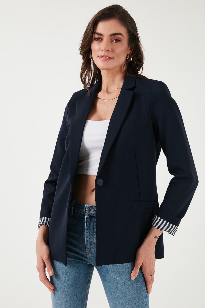 Lela Standard Fit Mono Collar Patterned Lining Detailed Blazer Women's Jacket6524003  - Image 2