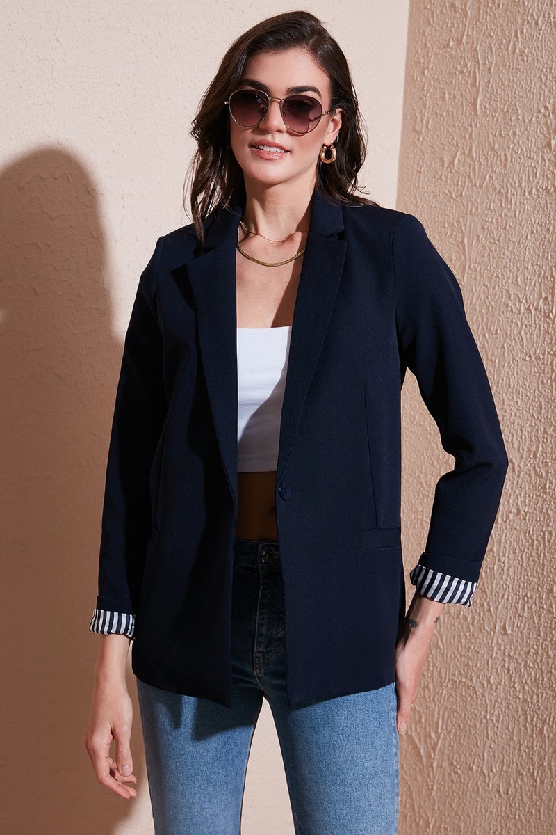 Lela Standard Fit Mono Collar Patterned Lining Detailed Blazer Women's Jacket6524003  - Image 3