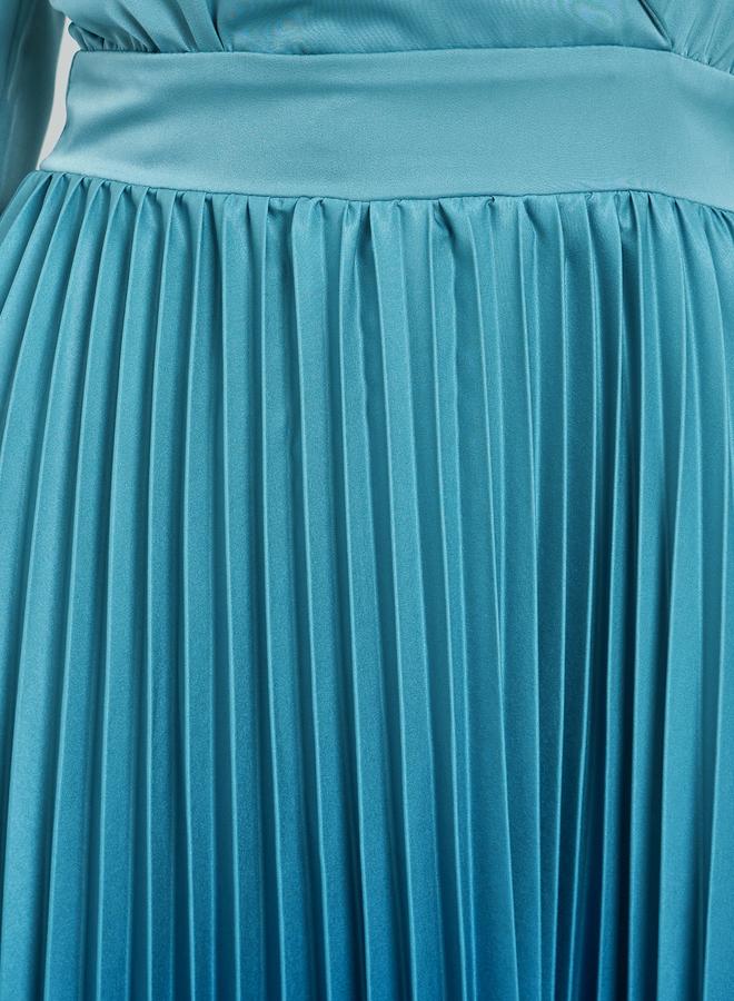 Styli Blue Ombre Pleated Blazer Maxi Dress - Image 4