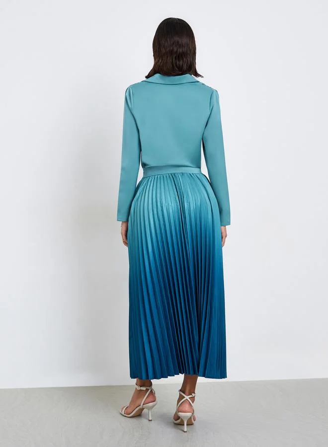 Styli  Blue Ombre Pleated Blazer Maxi Dress for Women | Best Price UAE