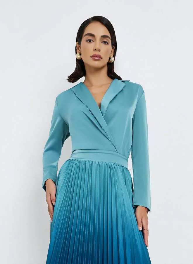 Styli Blue Ombre Pleated Blazer Maxi Dress