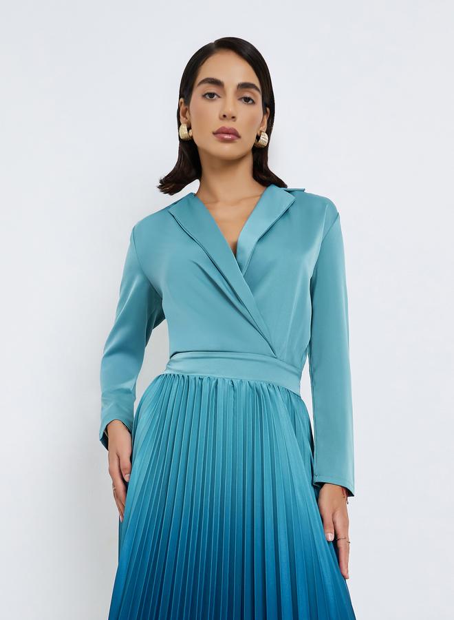 Styli Blue Ombre Pleated Blazer Maxi Dress - Image 2