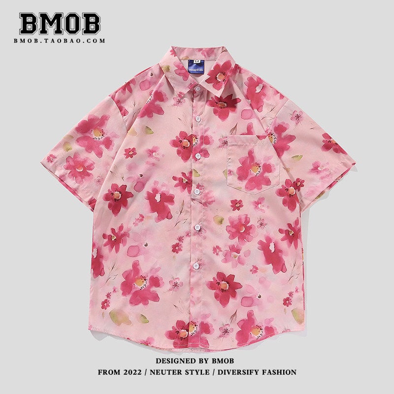BMOB summer short-sleeved floral shirt men's and women's fashion brand ins loose casual Hawaiian beach vacation shirt jacket - Image 2