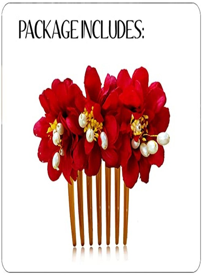 Hair Flare Rose Flower Comb Slide Hair Accessories/Hair Pins/Juda Bun Pin for Women and Girls- 2285, Red - Image 5