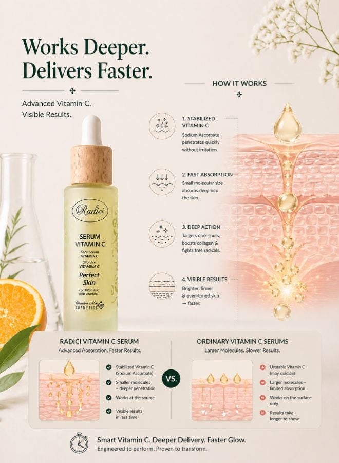 Radici Vitamin C Face Serum – Antioxidant & Collagen Synthesis – 30ml - Image 5
