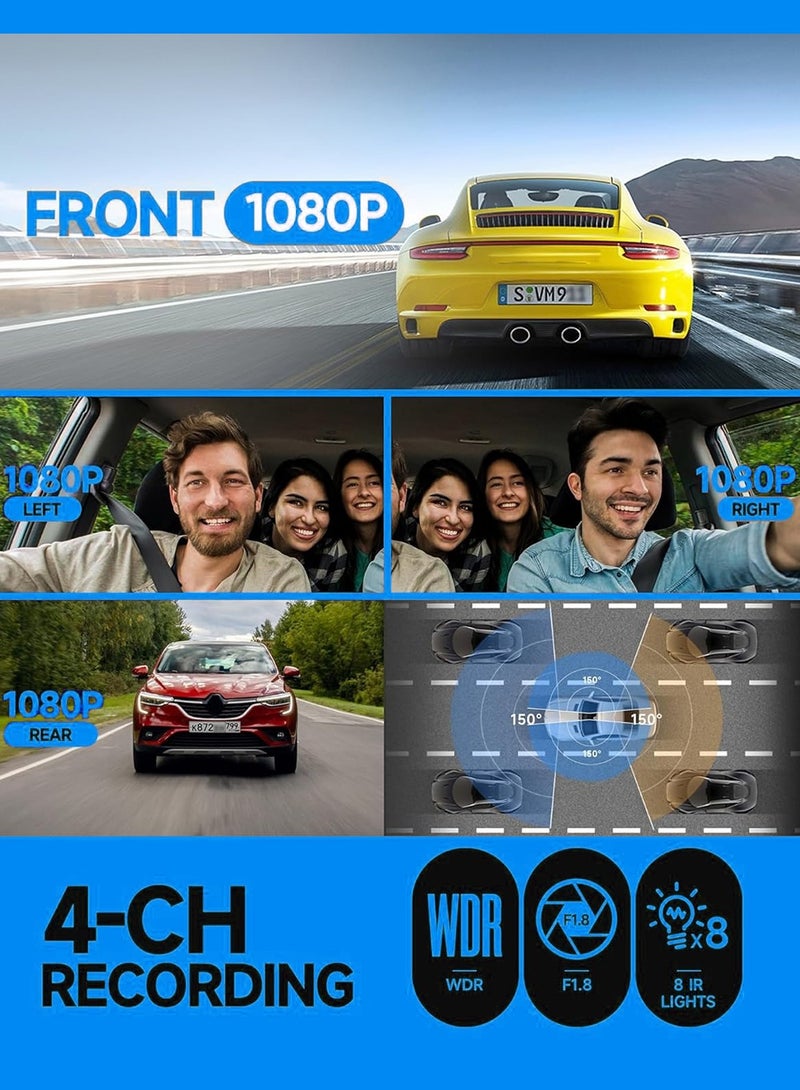 ديقيساند كاميرا تسجيل فيديو رقمية مخفية للسيارة بأربع قنوات مع تطبيق، وضع ركن السيارة على مدار 24 ساعة، مستشعر حركة، تسجيل متواصل، تصوير زمني، تسجيل خفي، رؤية ليلية، نطاق ديناميكي واسع، مع بطاقة ذاكرة 128 جيجابايت - Image 2