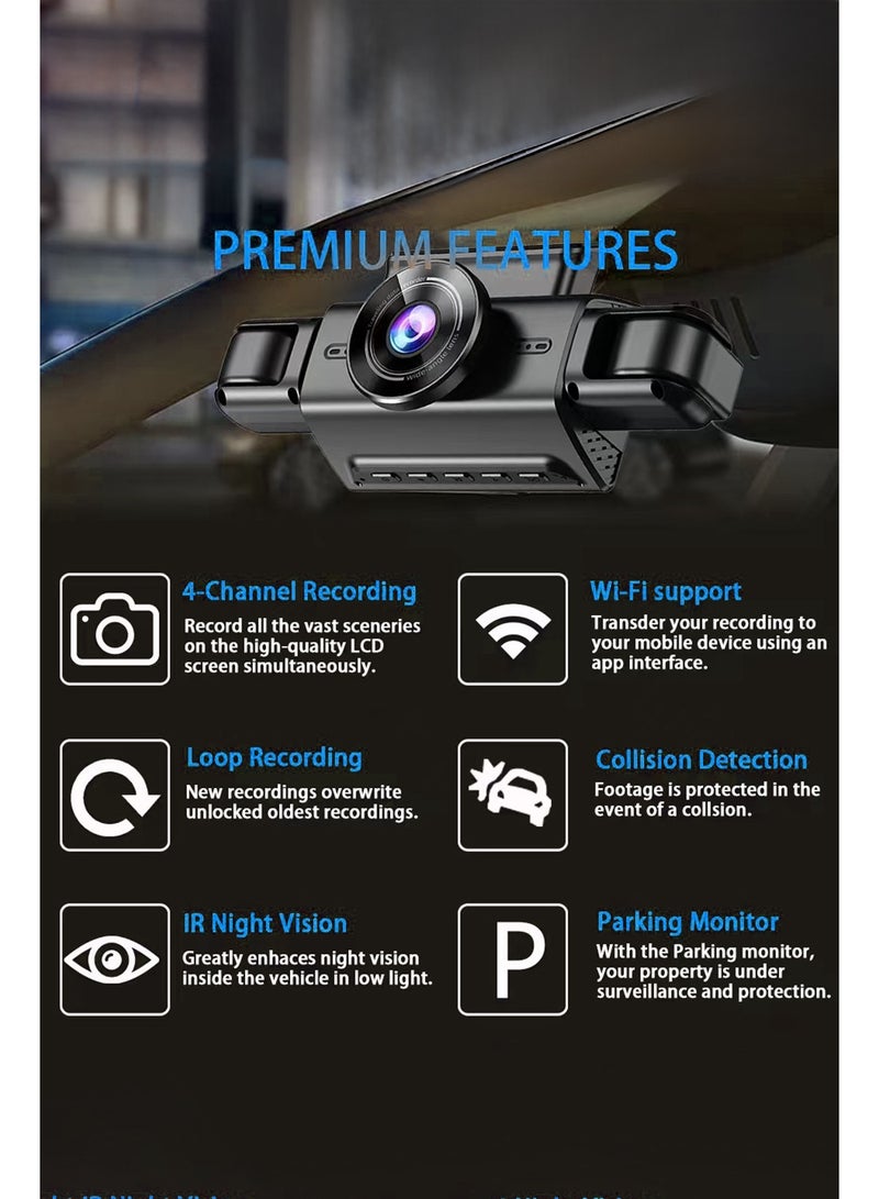 ديقيساند كاميرا تسجيل فيديو رقمية مخفية للسيارة بأربع قنوات مع تطبيق، وضع ركن السيارة على مدار 24 ساعة، مستشعر حركة، تسجيل متواصل، تصوير زمني، تسجيل خفي، رؤية ليلية، نطاق ديناميكي واسع، مع بطاقة ذاكرة 128 جيجابايت - Image 4