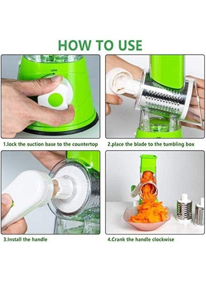 Denx - Manual Tabletop Drum Cheese Grater, 3 In 1 Rotary Shredder Slicer Grinder For Cucumber Nut Potato Carrot Cheese, Vegetable Salad Shooter,Assorted Color - Image 1