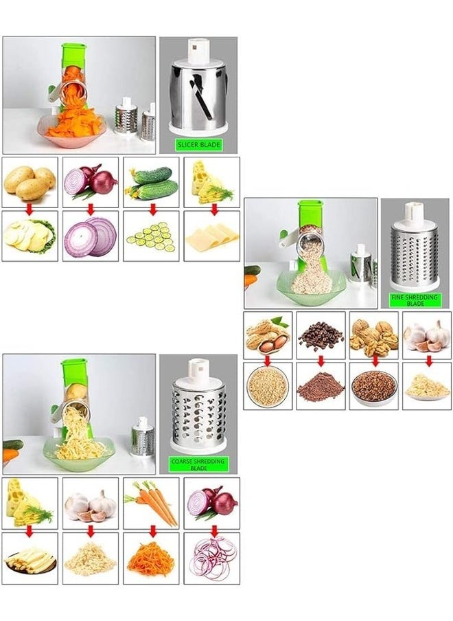 Denx - Manual Tabletop Drum Cheese Grater, 3 In 1 Rotary Shredder Slicer Grinder For Cucumber Nut Potato Carrot Cheese, Vegetable Salad Shooter,Assorted Color - Image 1