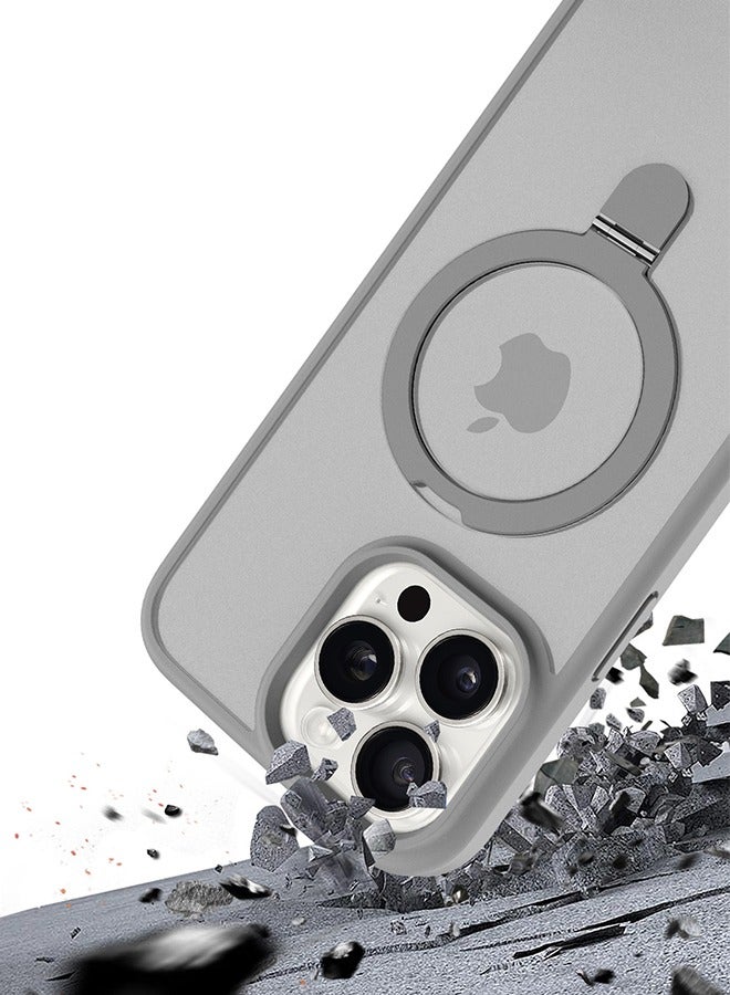 iPhone 15 Pro Max Magsafe Case with Built-in Stand, Anti-Fingerprint Matte Back, Mil-Grade Anti-Drop Shockproof For iPhone 15 Pro Max Case 6.7 Inch Translucent Grey