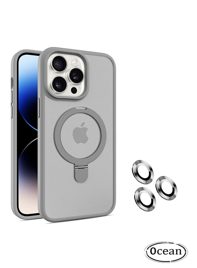 iPhone 15 Pro Max Magsafe Case with Built-in Stand, Anti-Fingerprint Matte Back, Mil-Grade Anti-Drop Shockproof For iPhone 15 Pro Max Case 6.7 Inch Translucent Grey