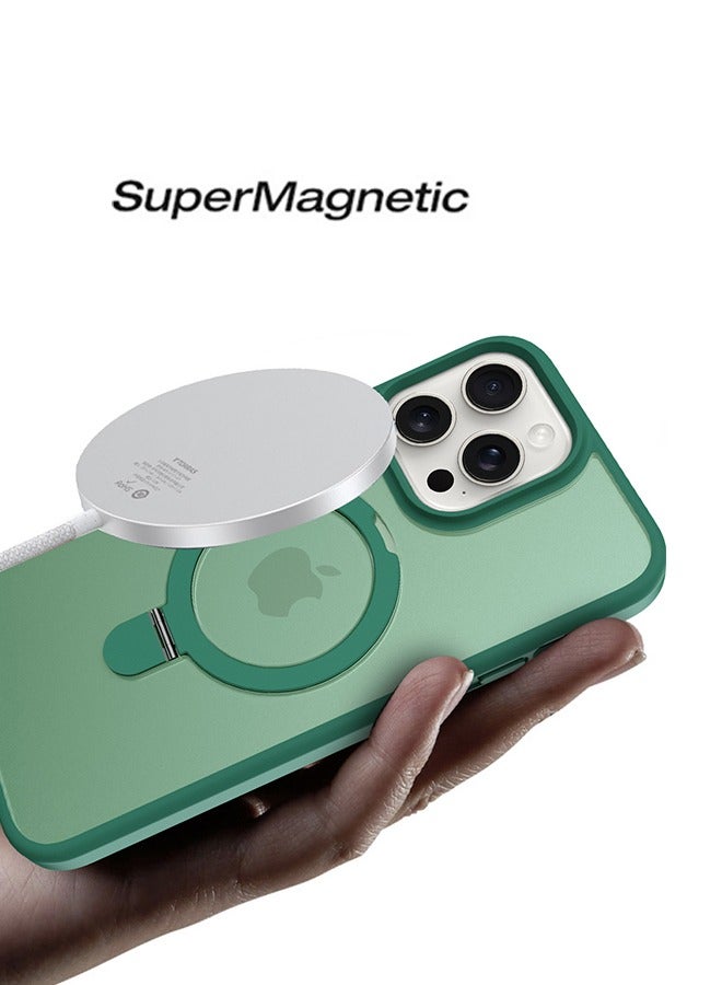 iPhone 15 Pro Max Magsafe Case with Built-in Stand, Anti-Fingerprint Matte Back, Mil-Grade Anti-Drop Shockproof For iPhone 15 Pro Max Case 6.7 Inch Translucent Grey