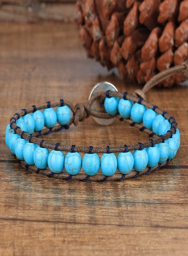 KELITCH New Turquoise Bracelets Skull Beaded Wrap Bracelet on Brown Leather Bracelets Handmade Jewelry - Image 4