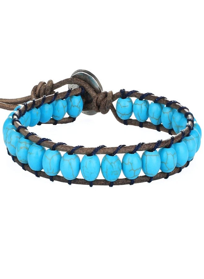 KELITCH New Turquoise Bracelets Skull Beaded Wrap Bracelet on Brown Leather Bracelets Handmade Jewelry - Image 1