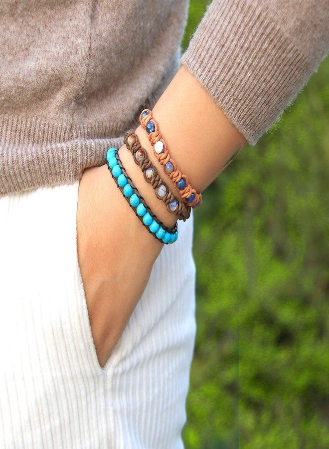 KELITCH New Turquoise Bracelets Skull Beaded Wrap Bracelet on Brown Leather Bracelets Handmade Jewelry - Image 2