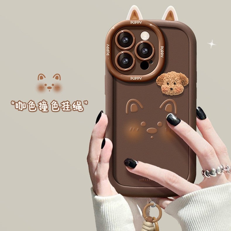 غطاء واقي بسيليكون باللون Coffee Brown من السيليكون لـ iPhone 13 مع حبل تعليق ونقشة كلب لطيف مع مقاوم للصدمات مع مقاوم للخدش مع حماية من السقوط للحمل اليومي للاستخدام المتكرر - Image 4