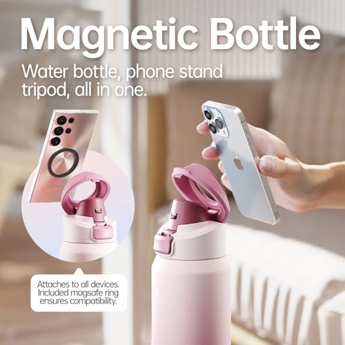 Magcheer Insulated Magnetic Water Bottle - Reusable Stainless Steel Bottle with MagSafe Compatible Phone Holder - Perfect for Gym, Sports, and Travel - Blush Pink 24oz - Image 2