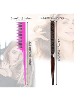 Patelai 3 Pieces Hair Teasing Comb Set Includes 2 Nylon Triple Teasing Comb Rat Tail Combs And Boar Bristle Teaser Brushes For Women Stylist Men Backcombing Slicking Curly Thick Wet Hair(Pink And Black)  - Image 4