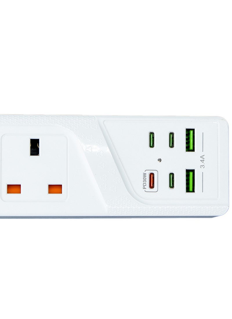 MP BLBERRI - Power Socket 3250W 3 Meter White | 4 High Power Sockets | 4 PD Ports for Fast Charging | 2 USB Ports for Fast Charging - Image 1