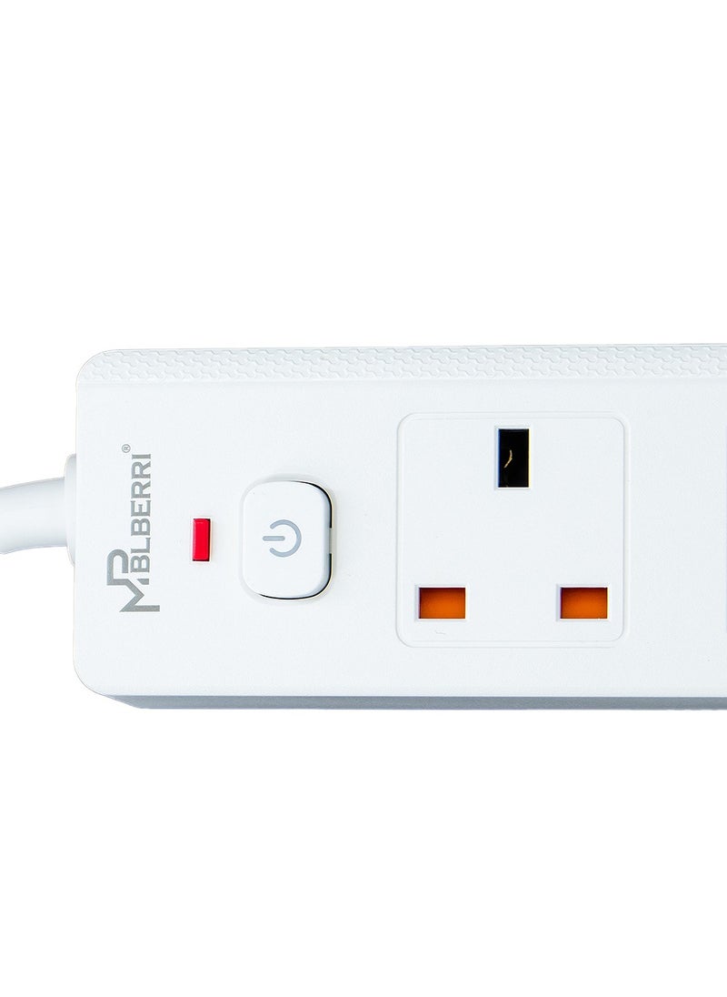 MP BLBERRI - Power Socket 3250W 3 Meter White | 4 High Power Sockets | 4 PD Ports for Fast Charging | 2 USB Ports for Fast Charging - Image 1