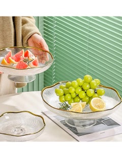 SYOSI Footed Glass Fruit Bowl, with Golden Rim Dessert Serving Dish Fruit Serving Plate, for Fruit Snacks Candy - Diameter Table Centerpiece Dish - White Transparent Dish  - Image 4