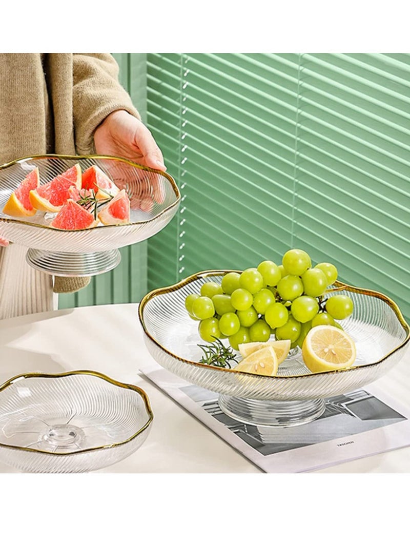 Footed Glass Fruit Bowl, with Golden Rim Dessert Serving Dish Fruit Serving Plate, for Fruit Snacks Candy - Diameter Table Centerpiece Dish - White Transparent Dish