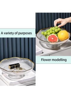 SYOSI Footed Glass Fruit Bowl, with Golden Rim Dessert Serving Dish Fruit Serving Plate, for Fruit Snacks Candy - Diameter Table Centerpiece Dish - White Transparent Dish  - Image 5