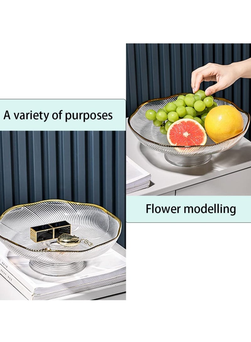 Footed Glass Fruit Bowl, with Golden Rim Dessert Serving Dish Fruit Serving Plate, for Fruit Snacks Candy - Diameter Table Centerpiece Dish - White Transparent Dish