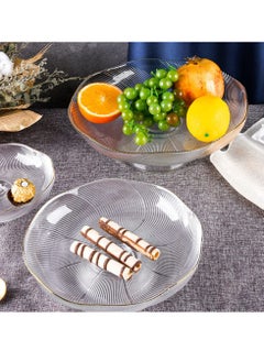 SYOSI Footed Glass Fruit Bowl, with Golden Rim Dessert Serving Dish Fruit Serving Plate, for Fruit Snacks Candy - Diameter Table Centerpiece Dish - White Transparent Dish  - Image 3