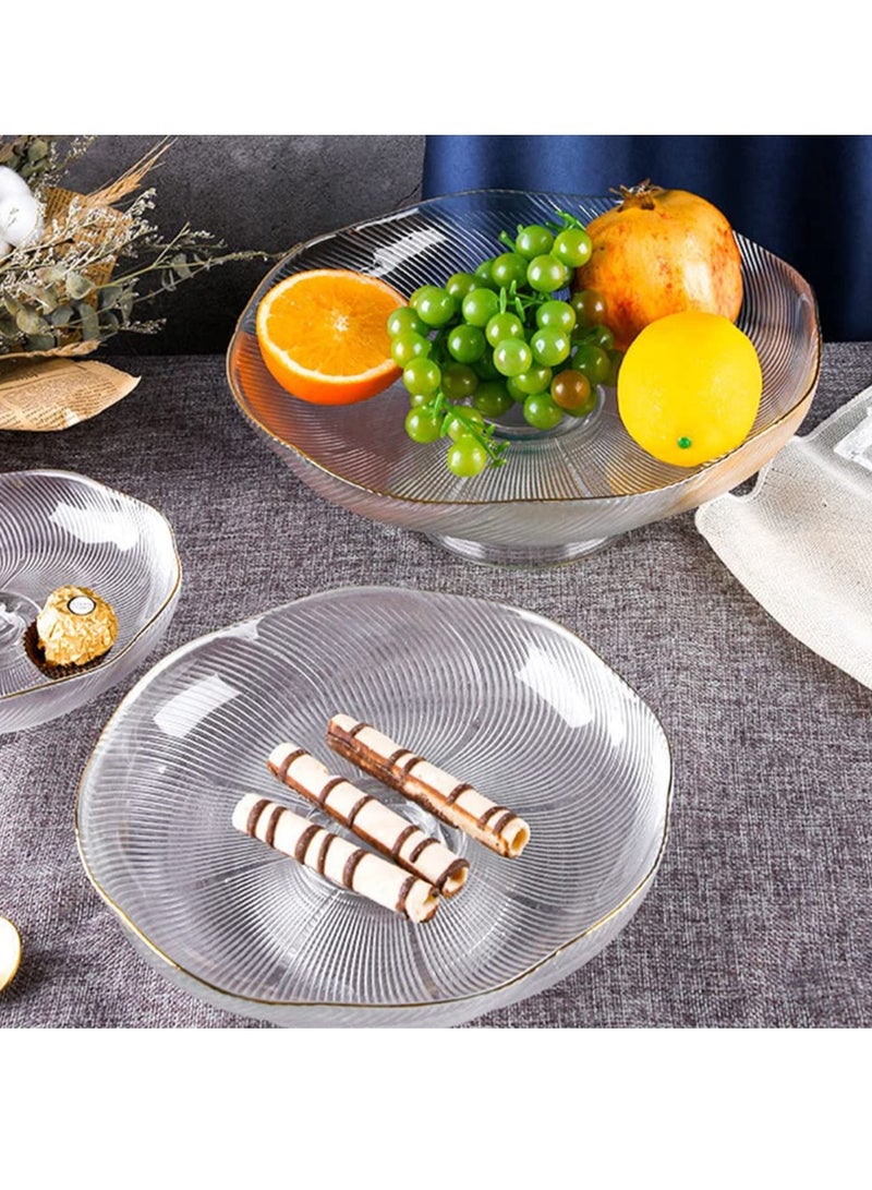 Footed Glass Fruit Bowl, with Golden Rim Dessert Serving Dish Fruit Serving Plate, for Fruit Snacks Candy - Diameter Table Centerpiece Dish - White Transparent Dish