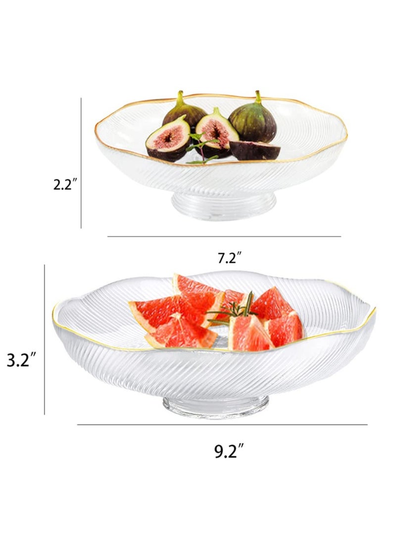 Footed Glass Fruit Bowl, with Golden Rim Dessert Serving Dish Fruit Serving Plate, for Fruit Snacks Candy - Diameter Table Centerpiece Dish - White Transparent Dish